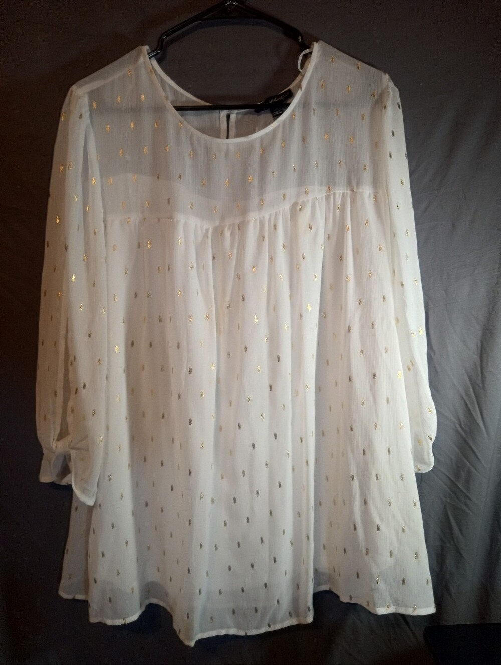 Sara Michelle Underlined White Sheer Plus Size Blouse with Gold Foil Dots